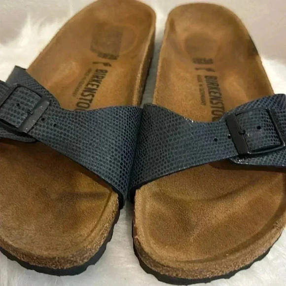 BIRKENSTOCK Madrid Slide Sandals Dark Blue birko-flor - Picture 2 of 5